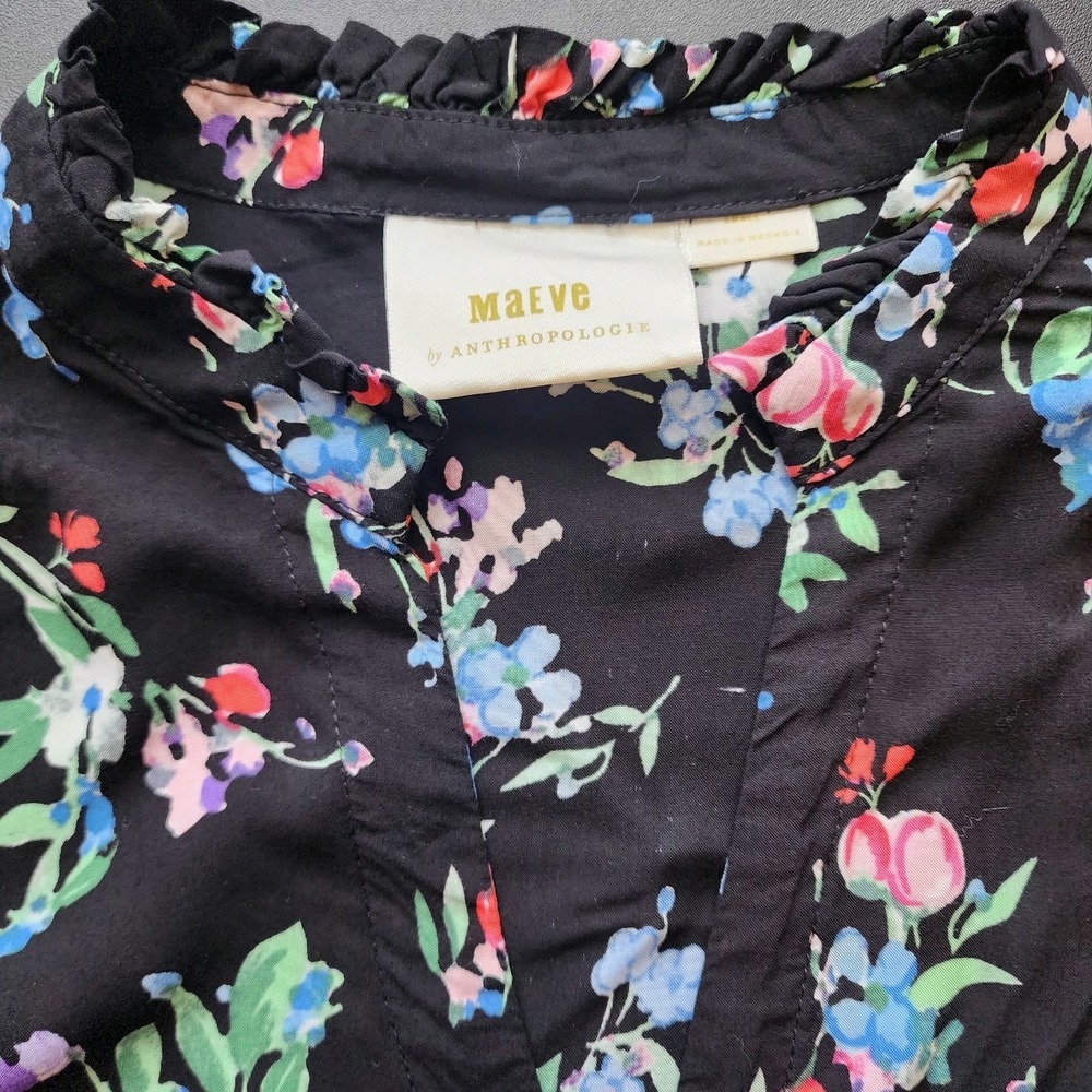 Anthropologie Romantic Ruffle Blouse Black Floral S - Picture 5 of 16